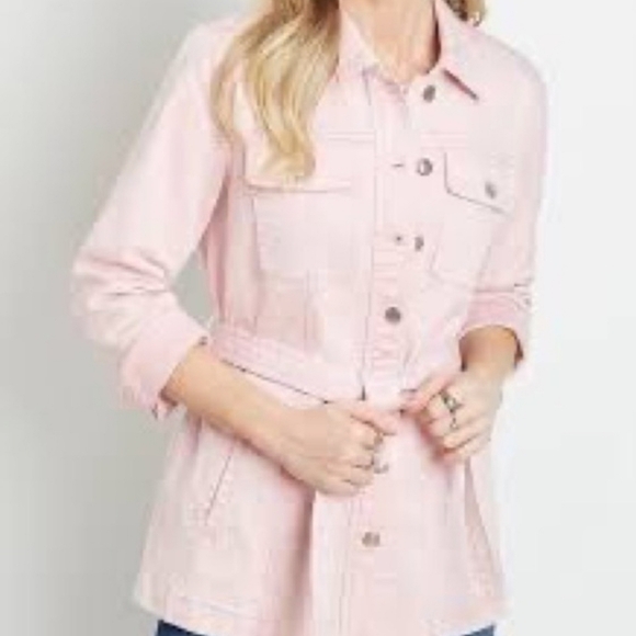 Maurices Jackets & Blazers - Maurice's Pink Denim-like Long Jacket XXL